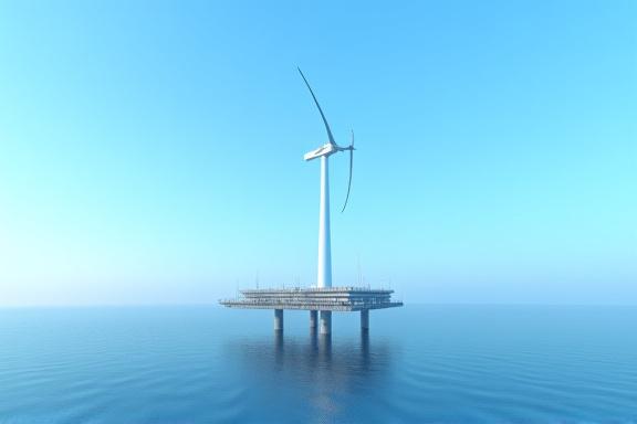 Una plataforma eólica marina en el océano.