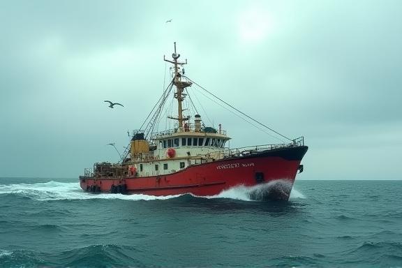 Un barco de pesca de arrastre en alta mar.